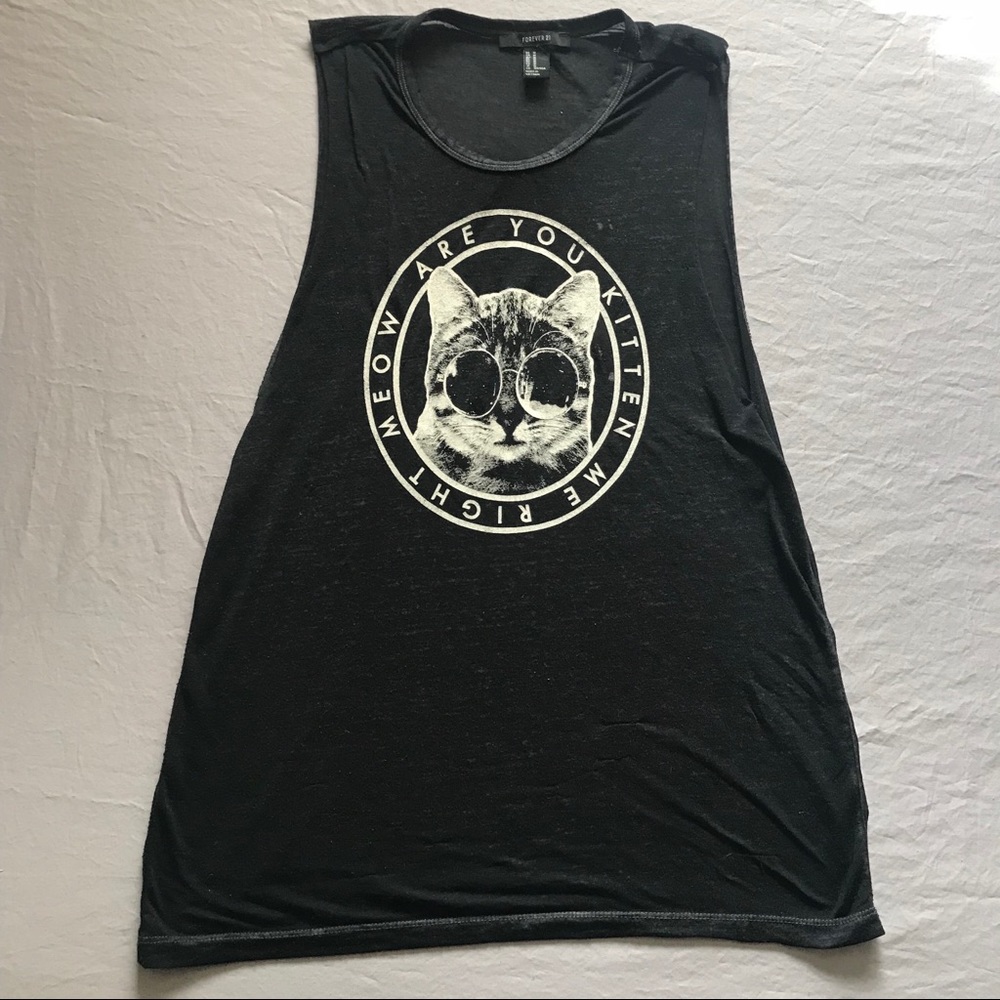 F21 "Are You Kitten Me Right Meow" Sheer Tank